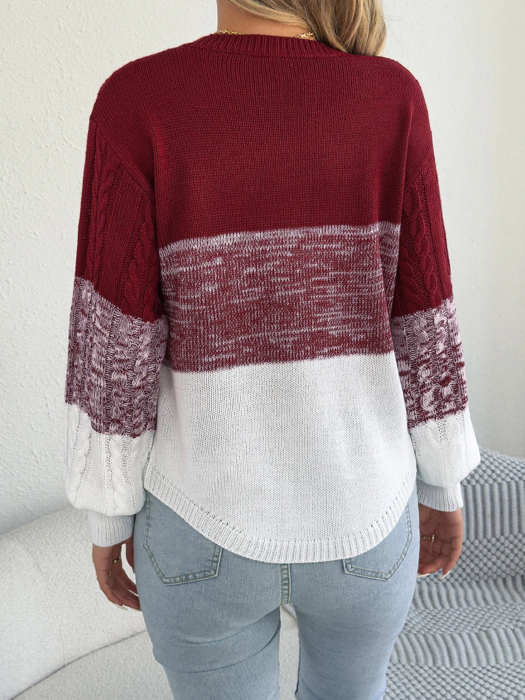 Woman Casual Color Block Striped Sweater Round Neck Lantern Long Sleeve Twist Knitted Tops for 2026 Autumn Winter Women Clothes