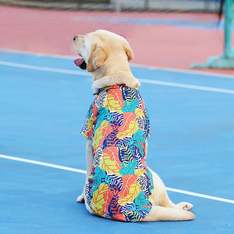 Plus Size Dog Summer Breathable Hawaiian Floral Pet Shirt Universal for Teddy Golden Retriever Labrador Pet Holiday Clothes
