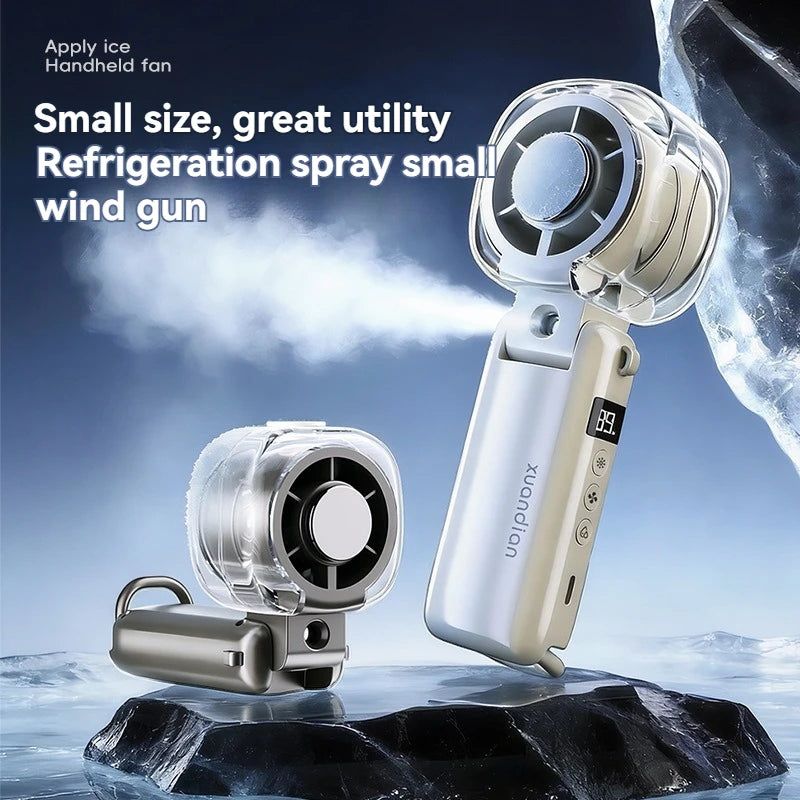 2026 New High-Speed Fan Desktop Folding Digital Display Neck-Hanging Ice Spray Humidifying Mini Handheld Small Fan