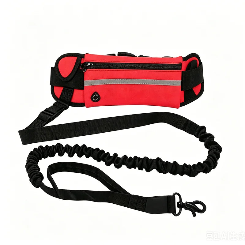 Dog Running Waist Leash Nylon Pet Leash with Waist Bag Retractable Elastic Belt Dog Traction Rope Reflective Belt Buckle