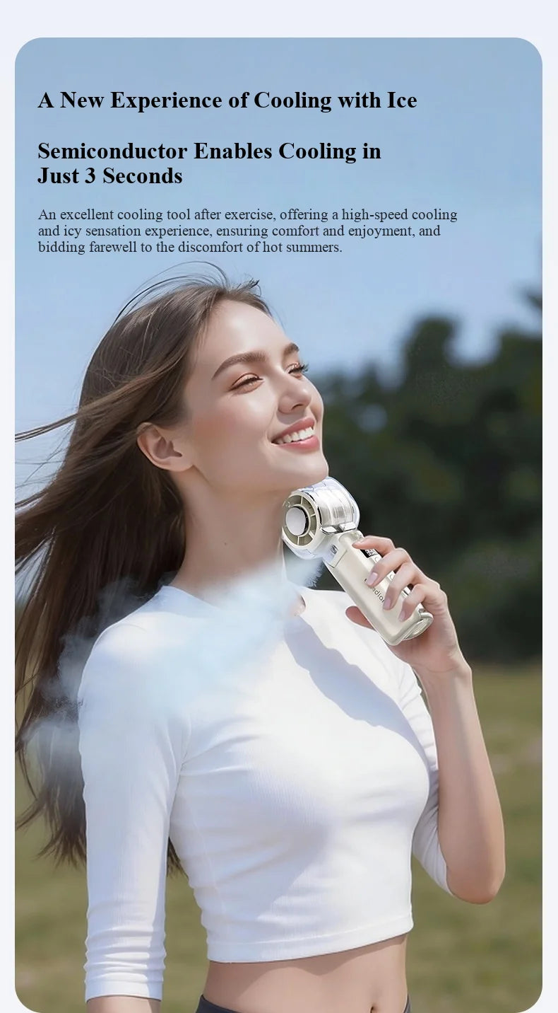 2026 New High-Speed Fan Desktop Folding Digital Display Neck-Hanging Ice Spray Humidifying Mini Handheld Small Fan