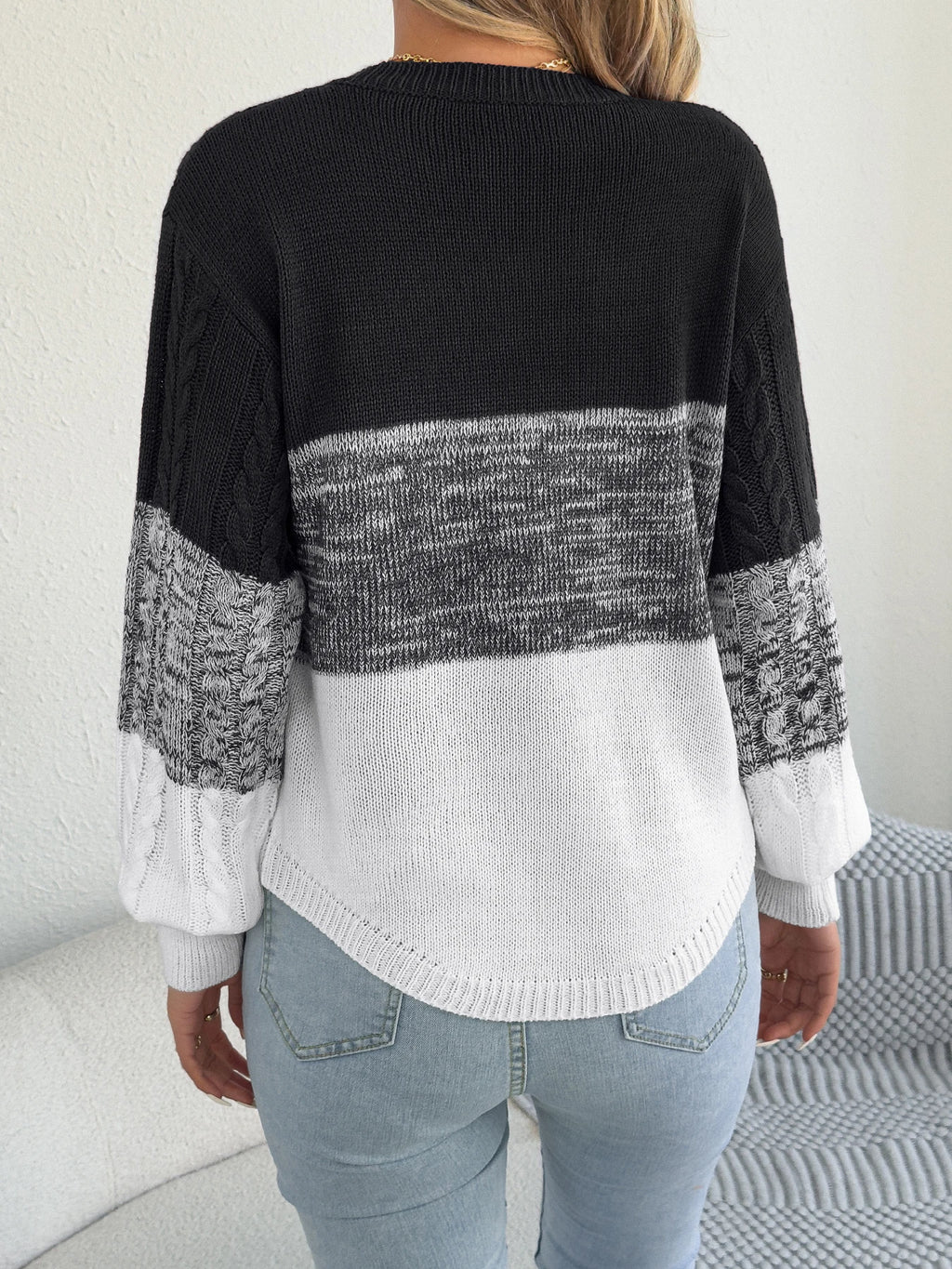 Woman Casual Color Block Striped Sweater Round Neck Lantern Long Sleeve Twist Knitted Tops for 2026 Autumn Winter Women Clothes