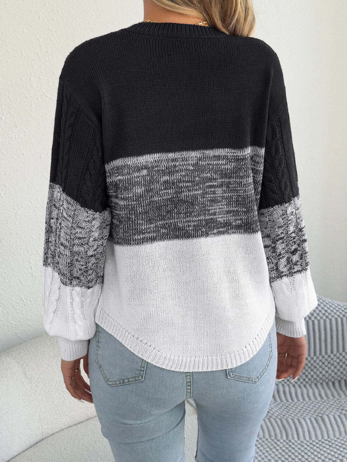 Woman Casual Color Block Striped Sweater Round Neck Lantern Long Sleeve Twist Knitted Tops for 2026 Autumn Winter Women Clothes